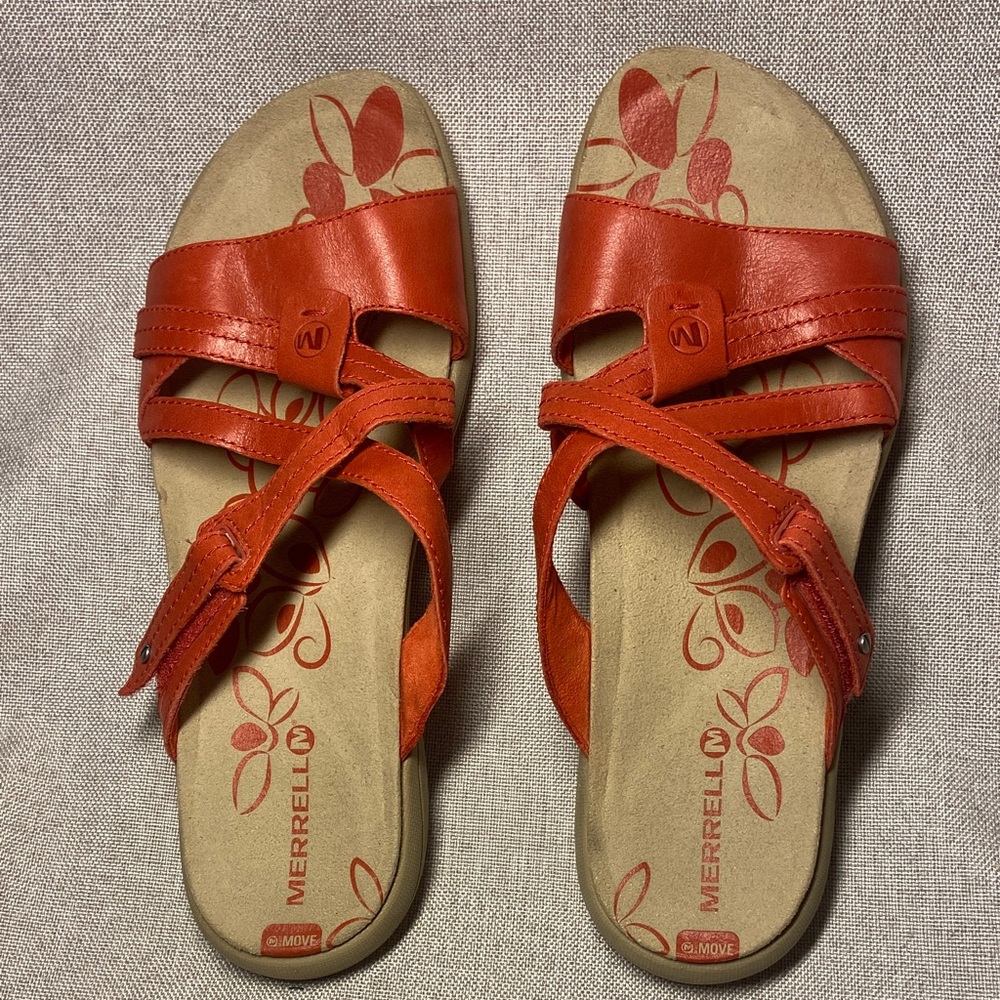 Merrell Women's Vibrant Red Leather Sandals. Size 10